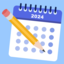Illustration showing a calendar on a light blue background with a yellow pencil hovering above it.