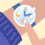 Illustration of a wrist watch with weather icons showing hour-by-hour-weather.