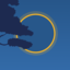 Vector illustration of annular solar eclipse and dark sky with birds flying around.