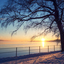 Footpath by the Oslo Fjord at sunset in December, Norway.