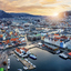 Beautiful panoramic aerial winter sunrise view of the cityscape of Bergen, Norway, Scandinavia.