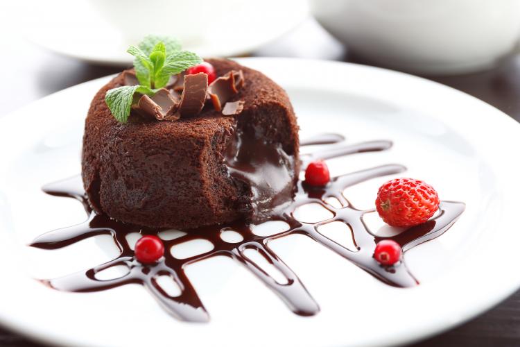 Hot chocolate pudding with fondant center.