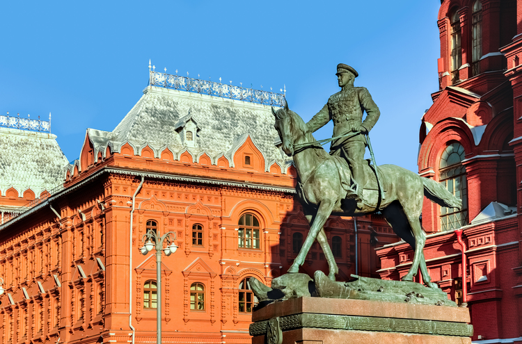 Defender of the Fatherland Day commemorates both current and past achievements of many Russians, including Red Army leader Georgy Konstantinovich Zhukov (statue pictured).