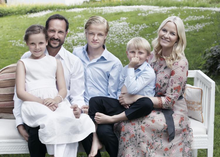 Crown Prince Haakon of Norway with Crown Princess Mette-Marit and their three children in 2013.