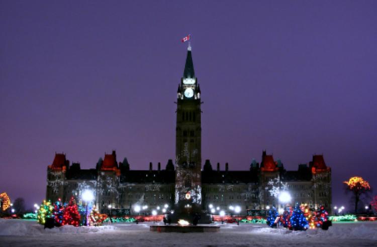Parliament Hill Canada decorated for Christmas