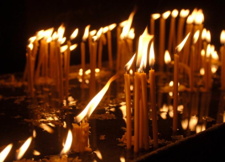 Candles burning for Christmas in an orthodox church