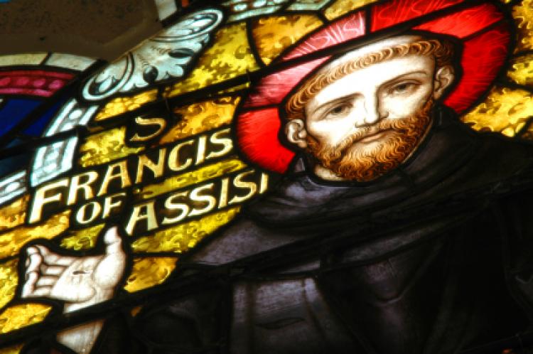 Stained glass portrait of St. Francis.