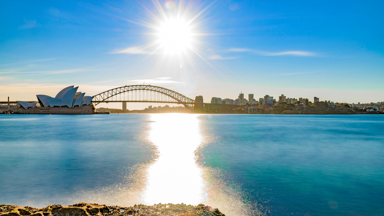 The Sun shines over Sydney Harbour, Australia