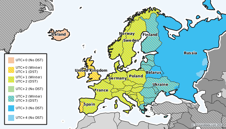 Time Zones In Europe Map Time Zones and DST in Europe