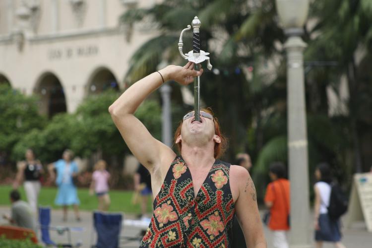 Man swallowing a sword.