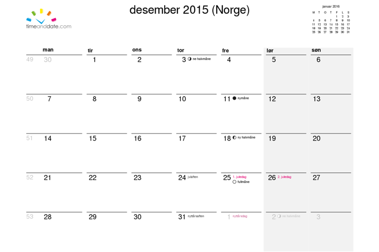 norsk kalender med helligdager