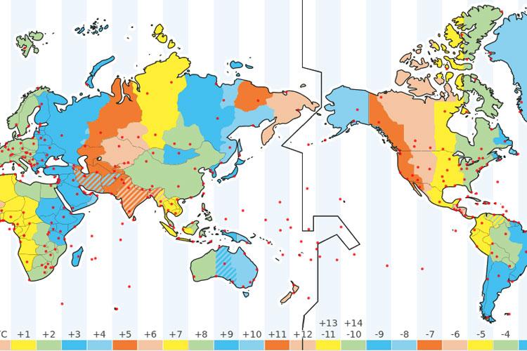Time Zone map showing the International Date Line.