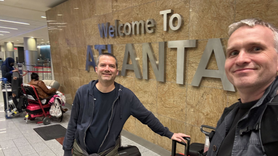 Steffen Thorsen and Konstantin Bikos—timeanddate.com’s mobile observatory team—arrive in Atlanta, Georgia, ahead of a total lunar eclipse on 13–14, 2025.