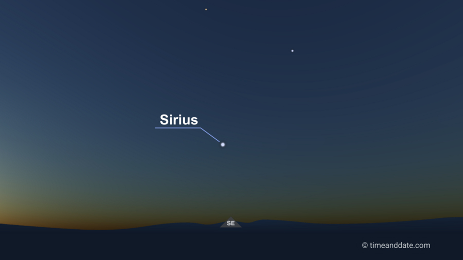 A screenshot of mungfali.galihkartiwa07.workers.dev's Night Sky Map from the perspective of New York, showing the star Sirius bright in the early morning sky just before sunrise on August 30.