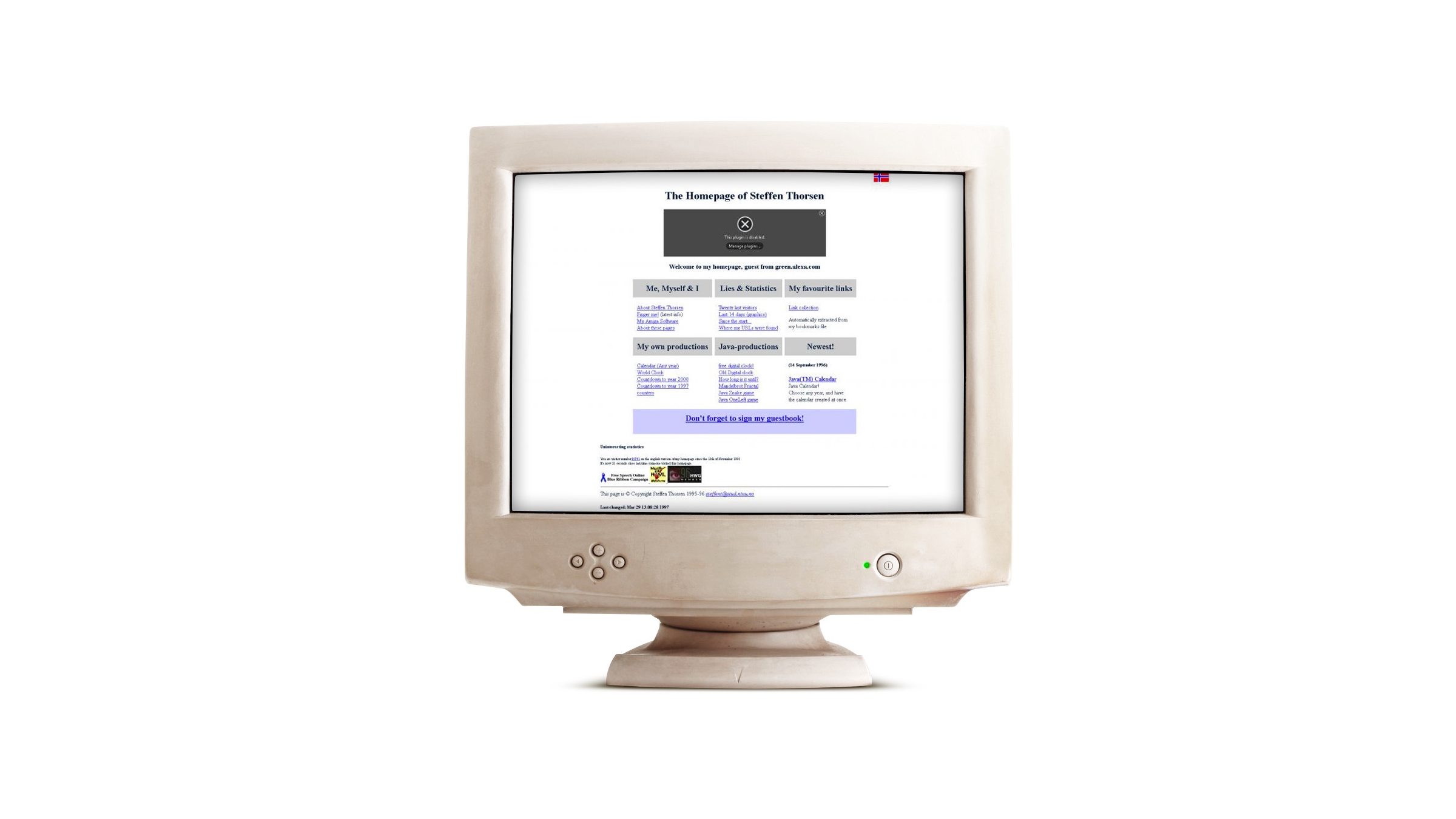 Steffen Thorsen's old homepage displayed on an old monitor