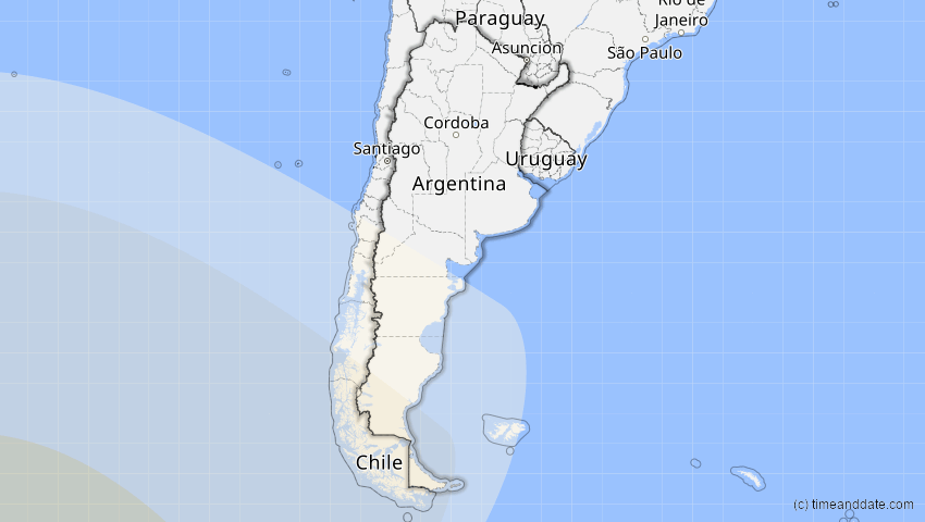 A map of Argentinien, showing the path of the 1. Jul 2000 Partielle Sonnenfinsternis