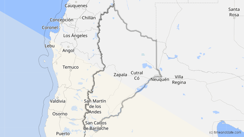A map of Neuquén, Argentinien, showing the path of the 1. Jul 2000 Partielle Sonnenfinsternis