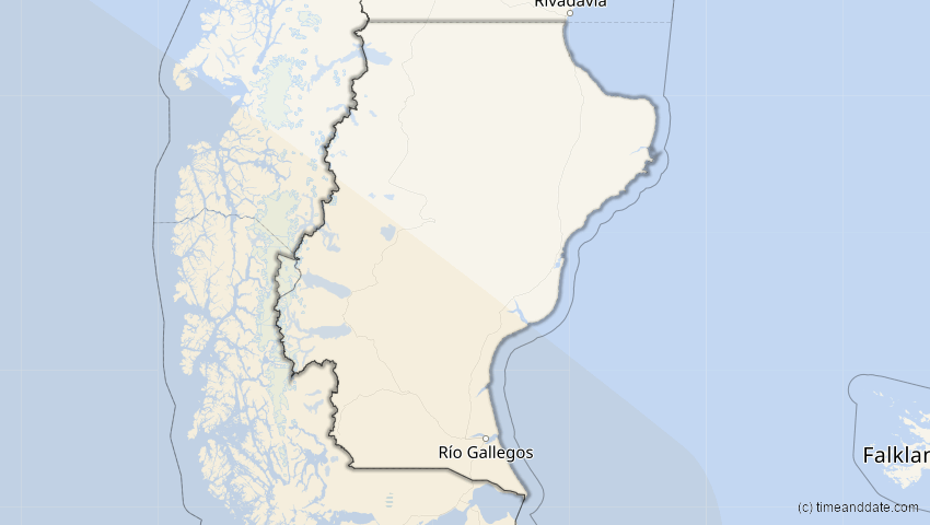 A map of Santa Cruz, Argentinien, showing the path of the 1. Jul 2000 Partielle Sonnenfinsternis