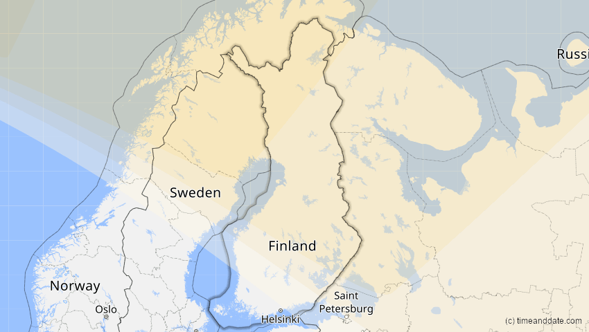 A map of Finnland, showing the path of the 31. Jul 2000 Partielle Sonnenfinsternis
