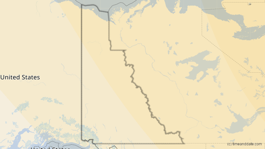 A map of Yukon, Kanada, showing the path of the 30. Jul 2000 Partielle Sonnenfinsternis