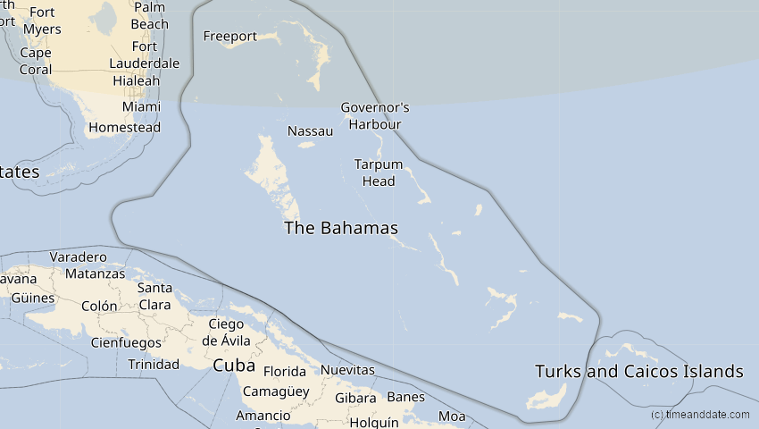 A map of Bahamas, showing the path of the 25. Dez 2000 Partielle Sonnenfinsternis