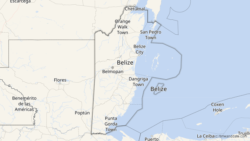A map of Belize, showing the path of the 25. Dez 2000 Partielle Sonnenfinsternis