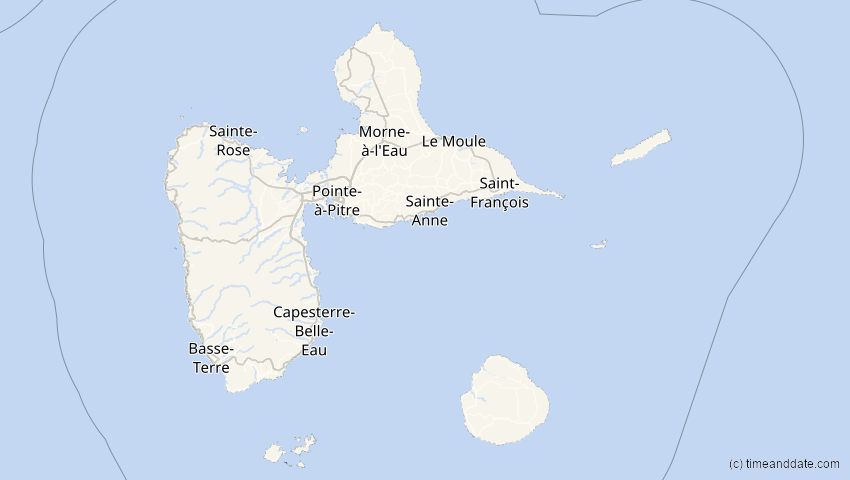 A map of Guadeloupe, showing the path of the 25. Dez 2000 Partielle Sonnenfinsternis