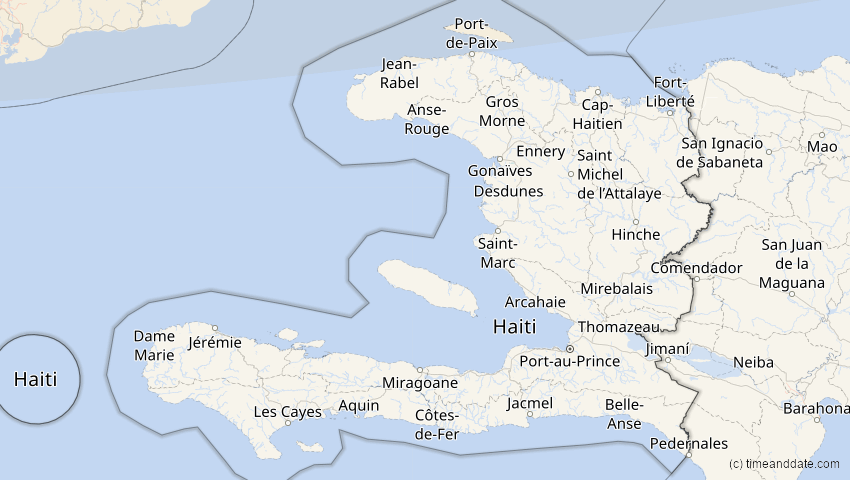A map of Haiti, showing the path of the 25. Dez 2000 Partielle Sonnenfinsternis