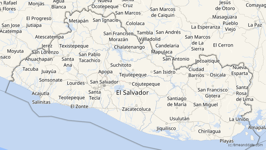 A map of El Salvador, showing the path of the 25. Dez 2000 Partielle Sonnenfinsternis
