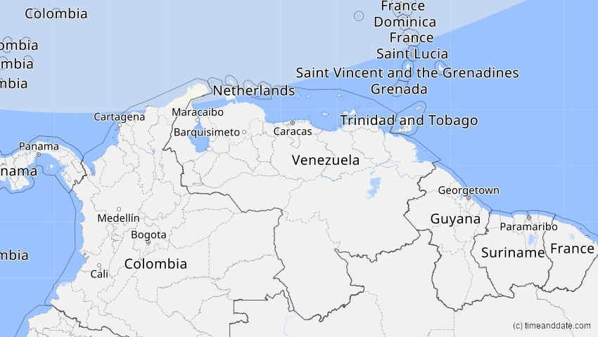 A map of Venezuela, showing the path of the 25. Dez 2000 Partielle Sonnenfinsternis