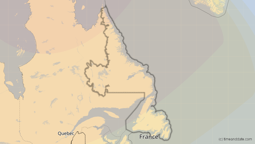 A map of Neufundland und Labrador, Kanada, showing the path of the 25. Dez 2000 Partielle Sonnenfinsternis