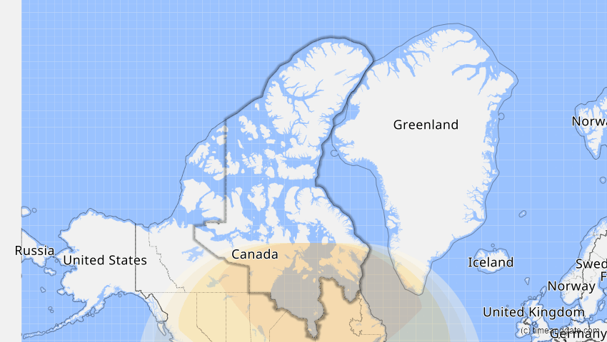 A map of Nunavut, Kanada, showing the path of the 25. Dez 2000 Partielle Sonnenfinsternis