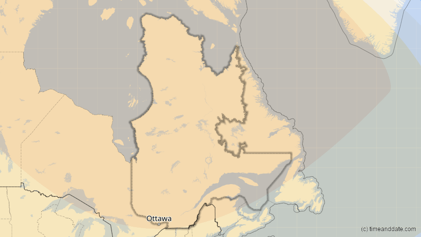 A map of Québec, Kanada, showing the path of the 25. Dez 2000 Partielle Sonnenfinsternis