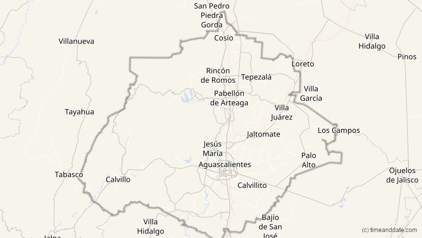 A map of Aguascalientes, Mexiko, showing the path of the 25. Dez 2000 Partielle Sonnenfinsternis