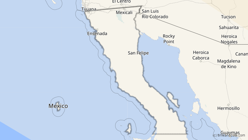 A map of Baja California, Mexiko, showing the path of the 25. Dez 2000 Partielle Sonnenfinsternis