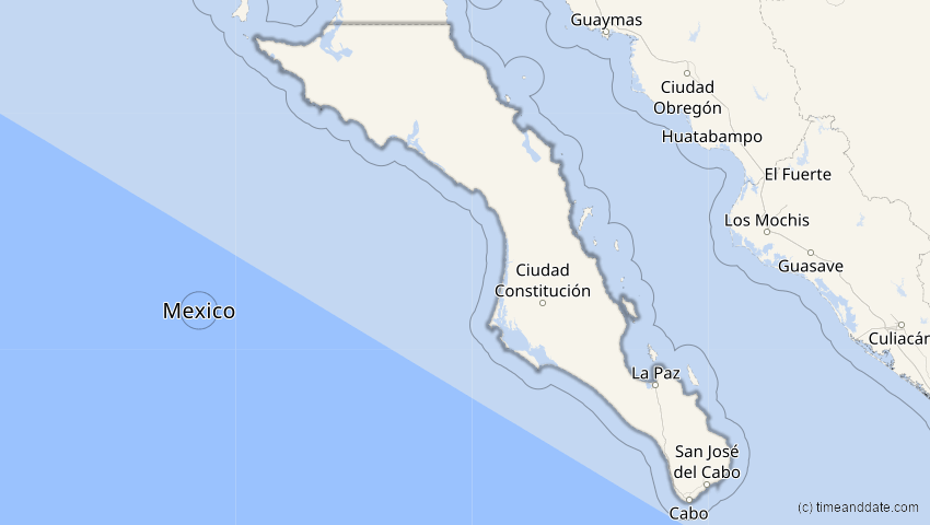 A map of Baja California Sur, Mexiko, showing the path of the 25. Dez 2000 Partielle Sonnenfinsternis