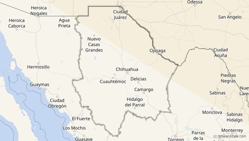 A map of Chihuahua, Mexiko, showing the path of the 25. Dez 2000 Partielle Sonnenfinsternis