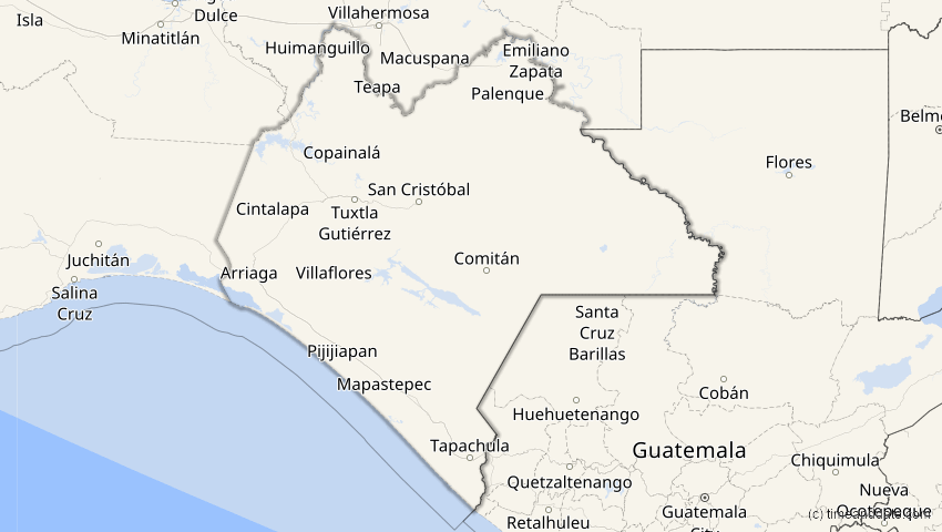 A map of Chiapas, Mexiko, showing the path of the 25. Dez 2000 Partielle Sonnenfinsternis