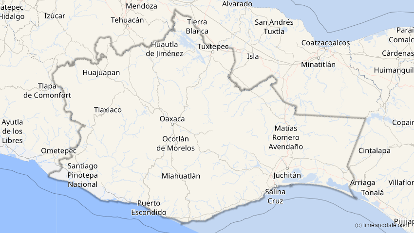 A map of Oaxaca, Mexiko, showing the path of the 25. Dez 2000 Partielle Sonnenfinsternis