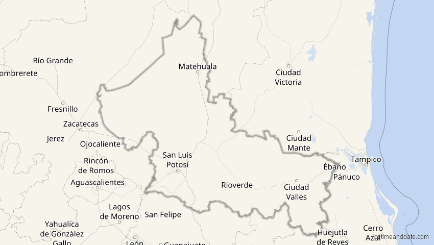 A map of San Luis Potosí, Mexiko, showing the path of the 25. Dez 2000 Partielle Sonnenfinsternis