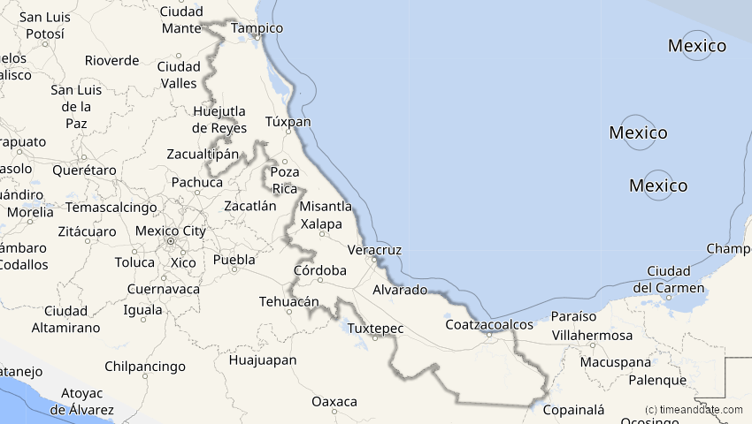 A map of Veracruz, Mexiko, showing the path of the 25. Dez 2000 Partielle Sonnenfinsternis