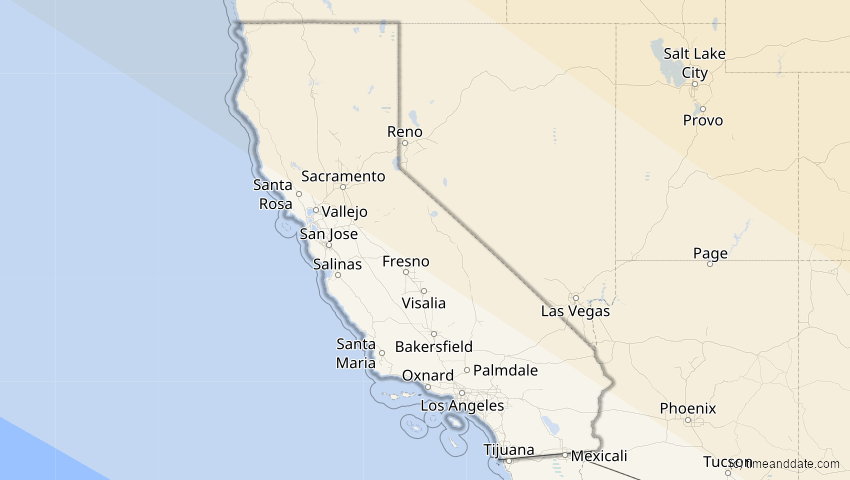A map of Kalifornien, USA, showing the path of the 25. Dez 2000 Partielle Sonnenfinsternis