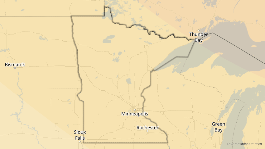 A map of Minnesota, USA, showing the path of the 25. Dez 2000 Partielle Sonnenfinsternis