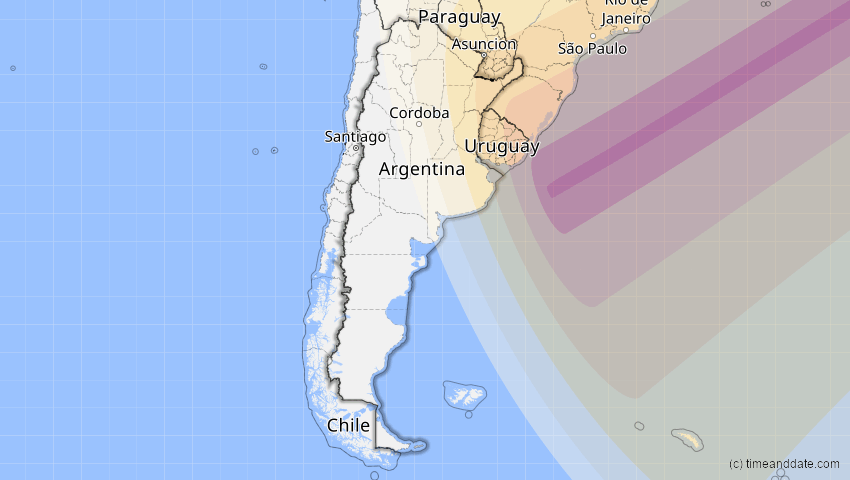 A map of Argentinien, showing the path of the 21. Jun 2001 Totale Sonnenfinsternis