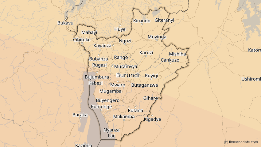 A map of Burundi, showing the path of the 21. Jun 2001 Totale Sonnenfinsternis