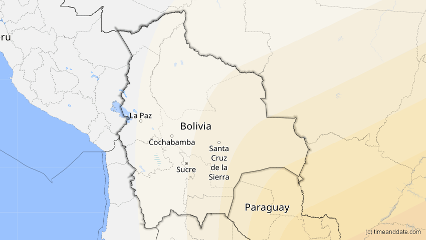 A map of Bolivien, showing the path of the 21. Jun 2001 Totale Sonnenfinsternis