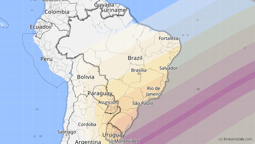 A map of Brasilien, showing the path of the 21. Jun 2001 Totale Sonnenfinsternis