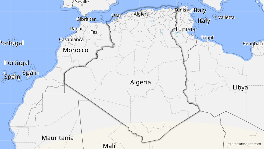 A map of Algerien, showing the path of the 21. Jun 2001 Totale Sonnenfinsternis