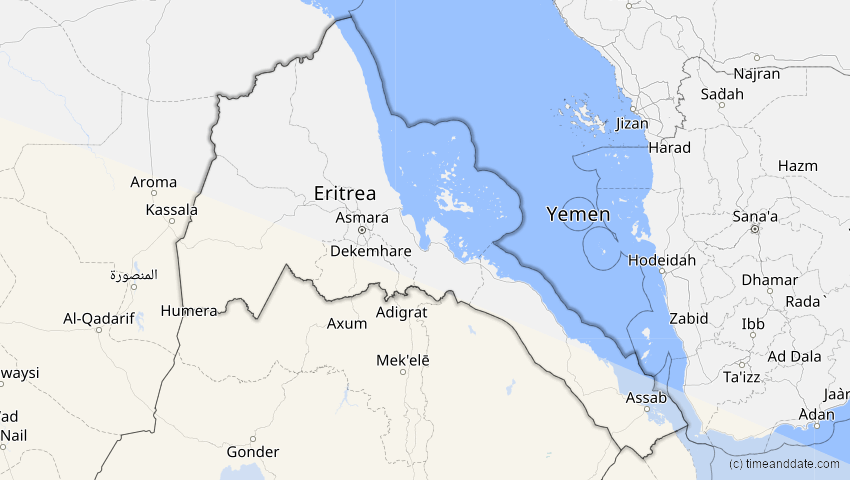 A map of Eritrea, showing the path of the 21. Jun 2001 Totale Sonnenfinsternis