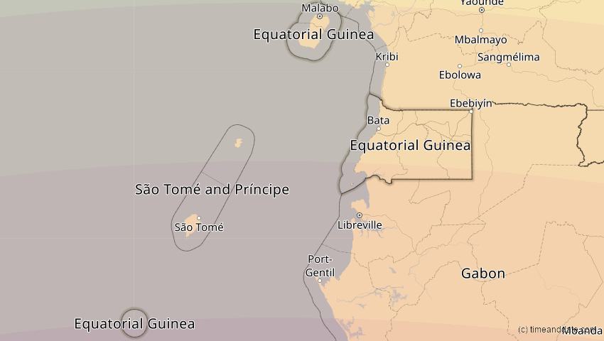 A map of Äquatorialguinea, showing the path of the 21. Jun 2001 Totale Sonnenfinsternis